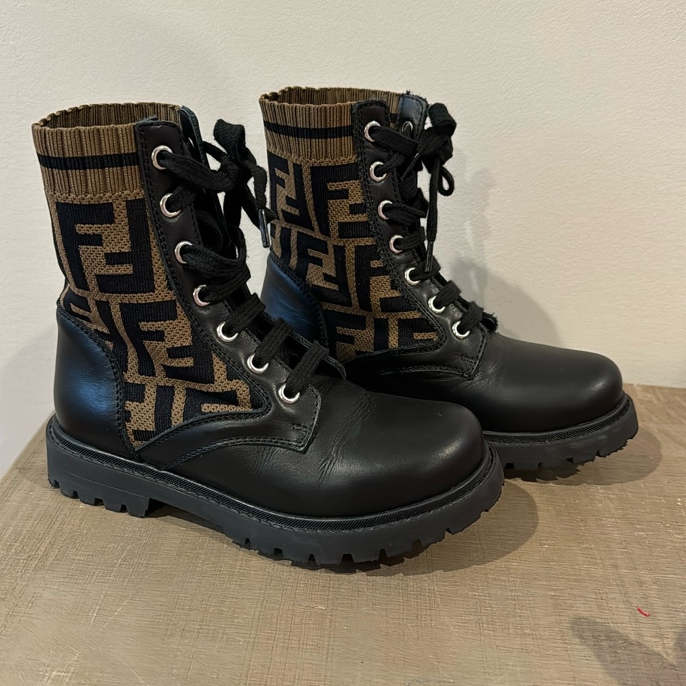 Fendi Kid's FF Print Biker Boots